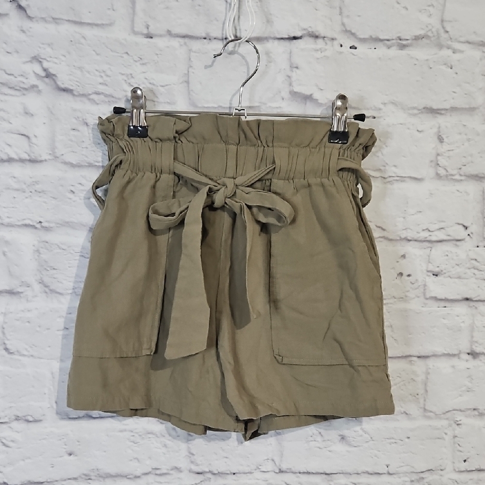 SHEIN Green High Waist Shorts with Tie Waist